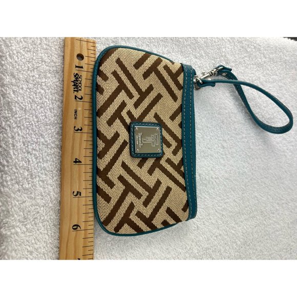 Tignanello Womens Wristlet Beige Brown Signature Logo Zipper Lined Micro - Picture 5 of 8